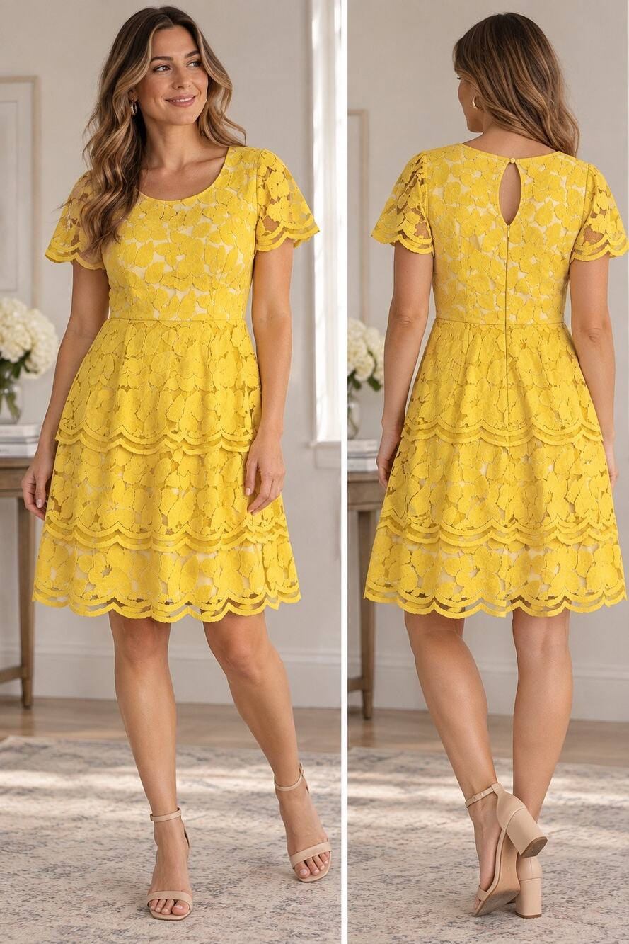 Antonio Melani Yellow Floral Lace Sheath Dress Size 10 Wedding Cocktail